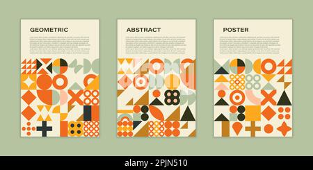 Abstraktes geometrisches Muster auf Poster oder Notebook-Hülle. Modernes Posterdesign. Geometrische Kunst. Neo Geo-Style. Vektordarstellung Stock Vektor