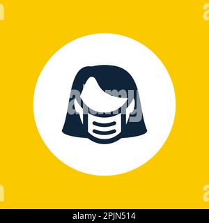 Gesichtsmaske Symbole, Kopf mit schützender medizinischer Maske. Weiße, schwarze Menschen. Liniensymbol. Warnung, Einreiseverbot für Coronavirus, Covid 19. Weiblich Stock Vektor