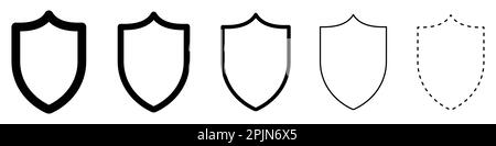 Schildsymbole gesetzt. Schwarze Schilde. Vektordarstellung. Abstraktes Logo-Design Stock Vektor