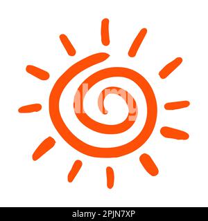 Handgezeichnetes Sonnensymbol. Sonnensymbol als Spirale auf isoliertem Hintergrund. Kinderzeichnung. Schwarze Farbe. Vektorgrafik Stock Vektor