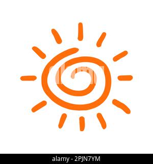 Handgezeichnetes Sonnensymbol. Sonnensymbol als Spirale auf isoliertem Hintergrund. Kinderzeichnung. Schwarze Farbe. Vektorgrafik Stock Vektor