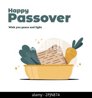 Grußkartenset für den Passover. Feiern wir Seder Pesach Einladung, Grußkartenvorlage oder Weihnachtsflyer. Happy Passover Hintergrund. Vektor illustr Stock Vektor