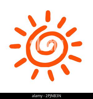 Handgezeichnetes Sonnensymbol. Sonnensymbol als Spirale auf isoliertem Hintergrund. Kinderzeichnung. Schwarze Farbe. Vektorgrafik Stock Vektor