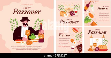 Grußkartenset für den Passover. Feiern wir Seder Pesach Einladung, Grußkartenvorlage oder Weihnachtsflyer. Happy Passover Hintergrund. Vektor illustr Stock Vektor