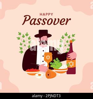 Grußkartenset für den Passover. Feiern wir Seder Pesach Einladung, Grußkartenvorlage oder Weihnachtsflyer. Happy Passover Hintergrund. Vektor illustr Stock Vektor