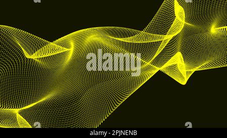 Dunkelgelber Wellenhintergrund. Technologie: Digitales Wave-Hintergrundkonzept. Illustration der Datentechnologie. Abstrakter gepunkteter Hintergrund mit Halbtonkurve. Stockfoto
