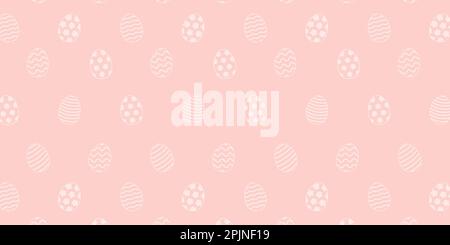 Nahtloses Ostermuster. Weiße Eier mit Mustern wie Streifen, Tupfen, Blumen auf rosa Hintergrund. Rosa ostern Muster oder Hintergrund. Vektorillus Stock Vektor