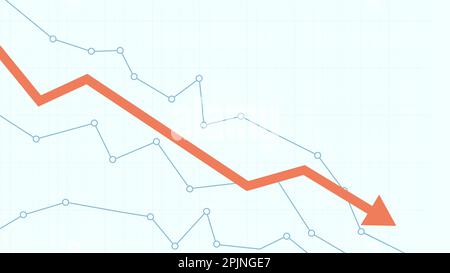 Aktienmarktdiagramm. Diagramm der sinkenden Finanzlinie. Roter absteigender Pfeil. Korrektur der Aktienmärkte, Absinken oder Absinken der Aktienmärkte. Geschäftsabfall, Verluste. Finanzierung Stock Vektor