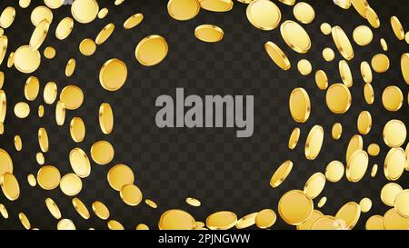 Explosion der goldenen Münzen. Casino Jackpot oder Win-Konzept. Goldmünzen auf transparentem Hintergrund. Anwendbar für Spiele, Glücksspiel Vermögen, Jackpot illustraa Stock Vektor