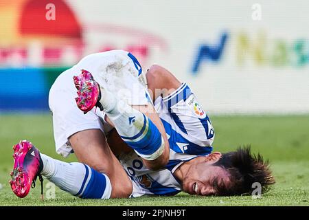 Takefusa Kubo (Real Sociedad, Nr. 14) sieht beim LaLiga Santander Spiel zwischen Villarreal CF und Real Sociedad am Estadio de la Ceramica deprimiert aus Stockfoto