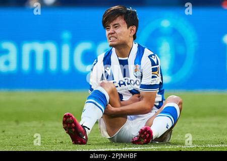 Takefusa Kubo (Real Sociedad, Nr. 14) sieht beim LaLiga Santander Spiel zwischen Villarreal CF und Real Sociedad am Estadio de la Ceramica deprimiert aus Stockfoto