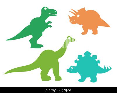 Set von niedlichen Dinosauriern - t rex, Triceratops, Stegosaur, Diplodocus. Niedliche Dino-Silhouetten auf isoliertem Hintergrund. Gilt als ausgeschnittene Dateien. Vektor-Illus Stock Vektor