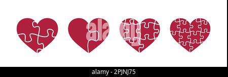 Set von Puzzle Herz Formen. Puzzleteile. Valentinstag-Symbol. Puzzle-Herz-Symbol. Romantische Ikone. Vektorgrafik Stock Vektor