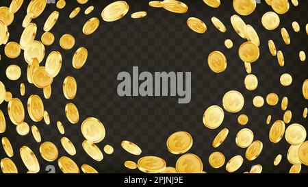 Explosion der goldenen Münzen. Casino Jackpot oder Win-Konzept. Goldmünzen auf transparentem, isoliertem Hintergrund. Anwendbar für Spiele, Glücksspiel Vermögen, Jackpot Stock Vektor