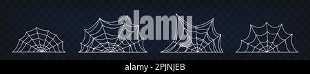 Spinnennetz-Symbole, realistisches Spinnennetz auf schwarzem isolierten Hintergrund. Anwendbar als halloween Tattoo, halloween Dekor oder Banner. Spider Web Kollektion Stock Vektor