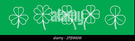 Kleeblatt umreiß Symbole Sammlung. Set aus vier und drei Kleeblättern. Glückliches irisches Zeichen. Shamrock, Trefoil Silhouette. Das Symbol des Tages von Santa Patrick. Stock Vektor