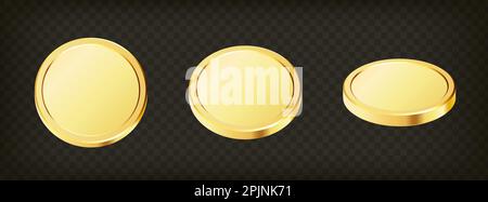 Satz rotierender Goldmünzen auf transparentem, isoliertem Hintergrund. Set aus goldenem Geld. Anwendbar für Glücksspiele, Jackpot oder Bank oder Finanzillustrat Stock Vektor