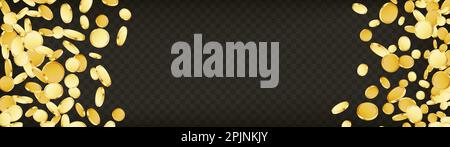 Explosion der goldenen Münzen. Casino Jackpot oder Win-Konzept. Goldmünzen auf transparentem Hintergrund. Anwendbar für Spiele, Glücksspiel Vermögen, Jackpot illustraa Stock Vektor