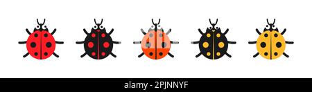 Marienkäfer oder Marienkäfer lustige und niedliche Charaktere. Marienkäfer mit großen Augen. Rot, schwarz, gelb gefärbte Lady-beatles auf isoliertem Hintergrund. Vektorgrafik Stock Vektor