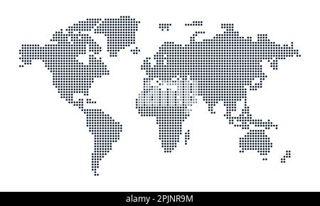 Gepunktete Erdkarte. Weltkarte aus Punkten. Weltkarte mit Kontinenten wie afrika, amerika, eurasien, europa, asien und australien. Schwarze Punkte auf weißem b Stock Vektor