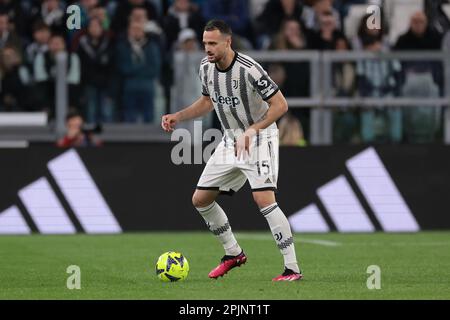 Turin, Italien, 1. April 2023. Federico Gatti von Juventus beim Spiel der Serie A im Allianz-Stadion, Turin. Der Bildausdruck sollte lauten: Jonathan Moscrop/Sportimage Stockfoto