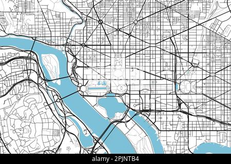 Schwarzweißer Vektor-Stadtplan von Washington D.C. mit gut organisierten getrennten Schichten. Stock Vektor