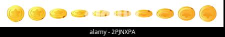 Set rotierender Goldmünzen mit Stern im Inneren. Set aus goldenem Geld. Gilt für Glücksspiele, Jackpot oder Videospiele Illustration. Kann für vid verwendet werden Stock Vektor