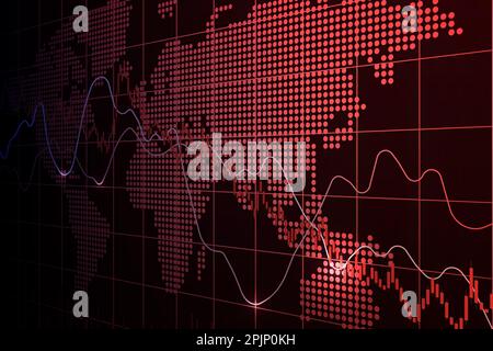 Der Weltmarktindex fällt. Finanzkrise. Kerzendiagramm, Liniendiagramm und Balkendiagramm. Abbildung des Börsenwachstums. Finanzmarktdekret Stock Vektor