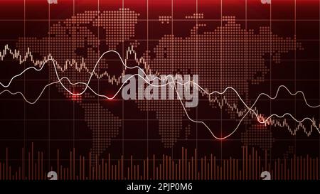Der Weltmarktindex fällt. Finanzkrise. Kerzendiagramm, Liniendiagramm und Balkendiagramm. Abbildung des Börsenwachstums. Finanzmarktdekret Stock Vektor