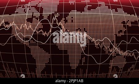 Der Weltmarktindex fällt. Finanzkrise. Kerzendiagramm, Liniendiagramm und Balkendiagramm. Abbildung des Börsenwachstums. Finanzmarktdekret Stock Vektor