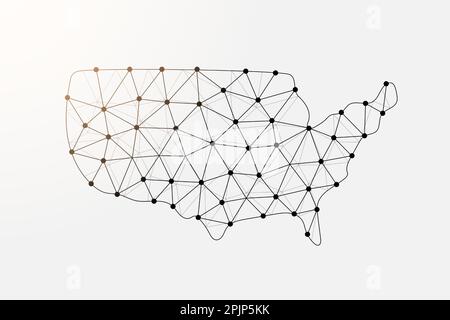 USA Niedriges Polysymbol mit verbundenen Punkten. Vektordarstellung für die Vereinigten Staaten von Amerika. Darstellung des polygonalen Drahtmodells der Landkarte Stock Vektor