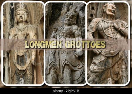 Longmen Grotten sind eine Reihe von Felsschreinen, in denen buddhistische Themen dargestellt werden, eine UNESCO-Weltkulturerbestätte ist eine der berühmtesten Stätten in Chin Stockfoto