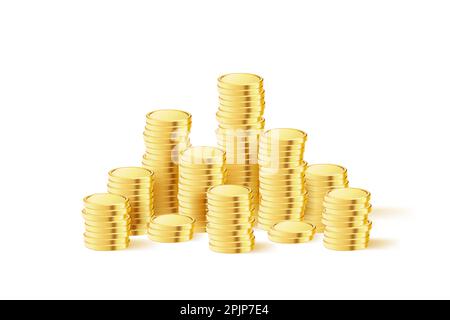 Goldmünzen-Stapel. Realistisches Goldgeld. Gestapelte Münzen. Gilt für Glücksspiele, Jackpot oder Bank- oder Finanzbeispiele. Vektordarstellung Stock Vektor