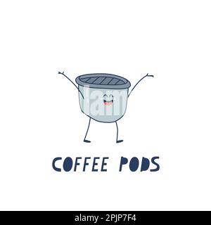 Abfallsortierung. Gebrauchtes Kaffeepad. Niedlicher Vektor isoliert auf weißem Hintergrund für Design. Stock Vektor