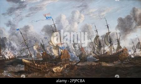 Abraham Storck Gemälde, The Four Days Battle - ein Marineschlacht während des Zweiten angloniederländischen Krieges, niederländischer Maler aus dem 17. Jahrhundert Stockfoto