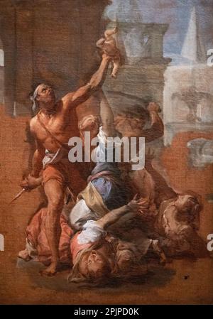 Francesco Trevisani Gemälde; das Massaker der Unschuldigen, 1700-1710; italienischer Rokoko oder später Barockmaler; Italien des 17. Bis 18. Jahrhunderts Stockfoto