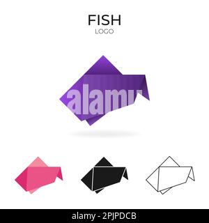 Origami-Vektorlogo und Symbol mit Fisch. Stock Vektor