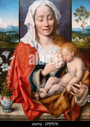 Joos van Cleve Gemälde, Jungfrau und Kind Gemälde, c.1525-30; flämischer und holländischer Renaissance-Maler aus dem 16. Jahrhundert, bekannt für religiöse Porträts 1500s Stockfoto
