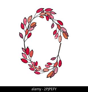 Handgezeichnete, süße botanische Zweige mit roten Beeren aus Barbeere, Cranberry, Preiselbeere Stock Vektor