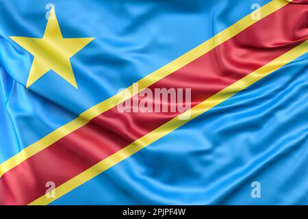 Geraffte Flagge der Demokratischen Republik Kongo. 3D-Rendering Stockfoto