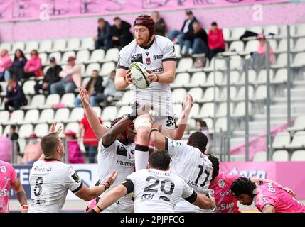 Paris, Frankreich. 01. April 2023. Killian Geraci von Lyon während des EPCR Challenge Cup, Runde 16, Rugby-Gewerkschaftsspiel zwischen Stade Francais Paris und Lyon OU (LOU) am 1. April 2023 im Jean Bouin-Stadion in Paris, Frankreich - Photo Jean Catuffe/DPPI Credit: DPPI Media/Alamy Live News Stockfoto