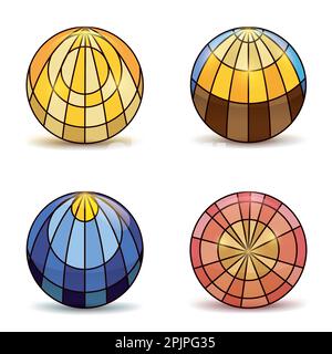 Eine Gruppe von vier runden Schaltflächen wie farbige Buntglasfenster im Gradienteneffekt. Stock Vektor
