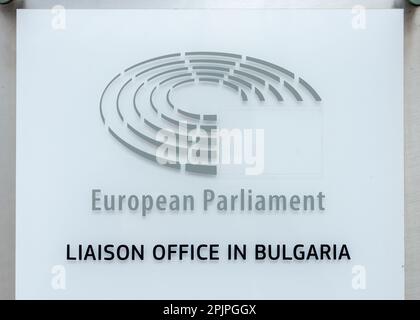 Verbindungsbüro des Europäischen Parlaments in Bulgarien unterzeichnet im Verwaltungsgebäude der Europäischen Kommission in Sofia, Bulgarien, Osteuropa, Balkan, EU Stockfoto