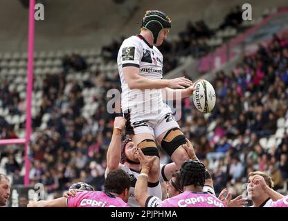 Felix Lambey aus Lyon während des EPCR Challenge Cup, Runde 16, Rugby-Gewerkschaftsspiel zwischen Stade Francais Paris und Lyon OU am 1. April 2023 im Jean Bouin Stadion in Paris, Frankreich - Foto: Jean Catuffe/DPPI/LiveMedia Stockfoto