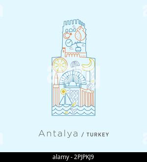 Icon-Serie exklusiv für die Türkei - Collage im Schloss Aydın. Eine Collage auf Aydın-spezifischer Efeler-Gerste, Oliven, historischer Gürtel, Baumwolle, Feige Stock Vektor