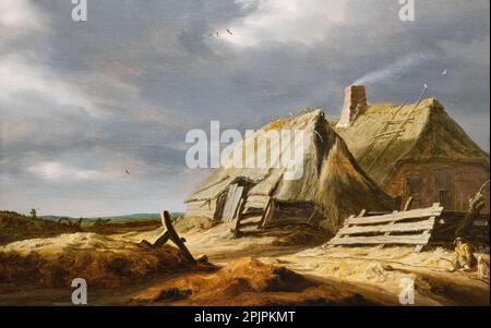 Salomon van Ruysdael Gemälde; Bauernhäuser in einer Landschaft von 1628; niederländischer Landschaftskünstler aus dem Goldenen Zeitalter und Maler aus dem 1600er. Bis 17. Jahrhundert Stockfoto