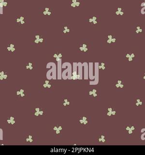 Kleeblattmuster vectpr Hintergrund. Nahtloser Hintergrund mit handgezeichneten Shamrock-Motiven. Ditsy, verstreute botanische Wiederholung in Braun und Grün. Boho Stock Vektor
