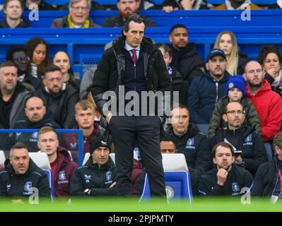 London, Großbritannien. 01. April 2023. 01. April 2023 - Chelsea gegen Aston Villa - Premier League - Stamford Bridge Aston Villa Head Coach Unai Emery während des Premier League-Spiels auf der Stamford Bridge, London. Bildkredit: Mark Pain/Alamy Live News Stockfoto