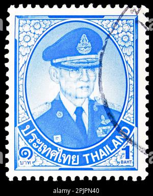 MOSKAU, RUSSLAND - 26. MÄRZ 2023: Der in Thailand gedruckte Poststempel zeigt die Serie King Bhumibol, King Bhumibol Adulyadej (2010-2016), ca. 2010 Stockfoto