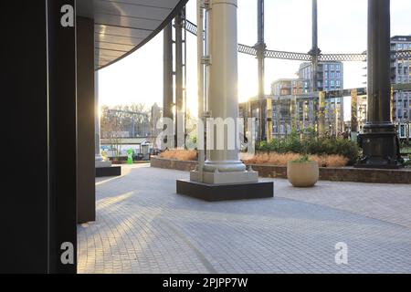 Die exklusiven Gasholder Apartments von Regents Canal in Kings Cross im Norden Londons, Großbritannien Stockfoto